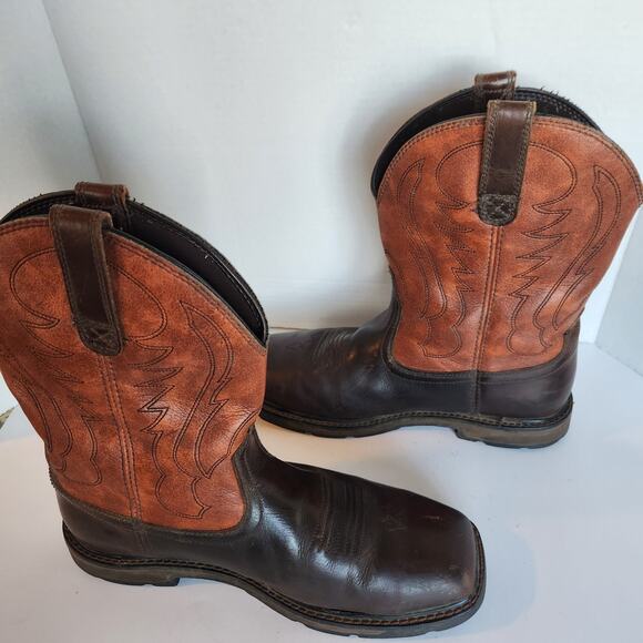Ariat Boot Mens 10 EE Groundbreaker Steel Toe Work Brown Leather Cowboy 10015191